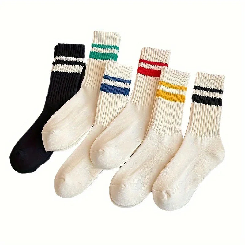Striped Crew Socks – Retro Cotton Sport Socks for Men & Women Striped Crew Socks Qme
