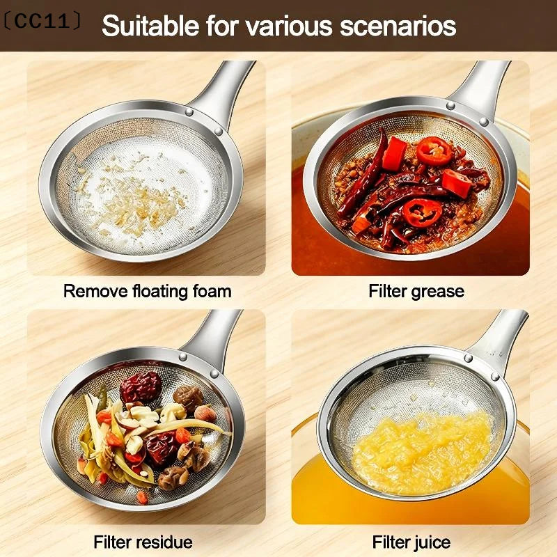 316 Stainless Steel Fine Mesh Fat Skimmer Spoon | Grease Mesh Skimmer Spoon Qme