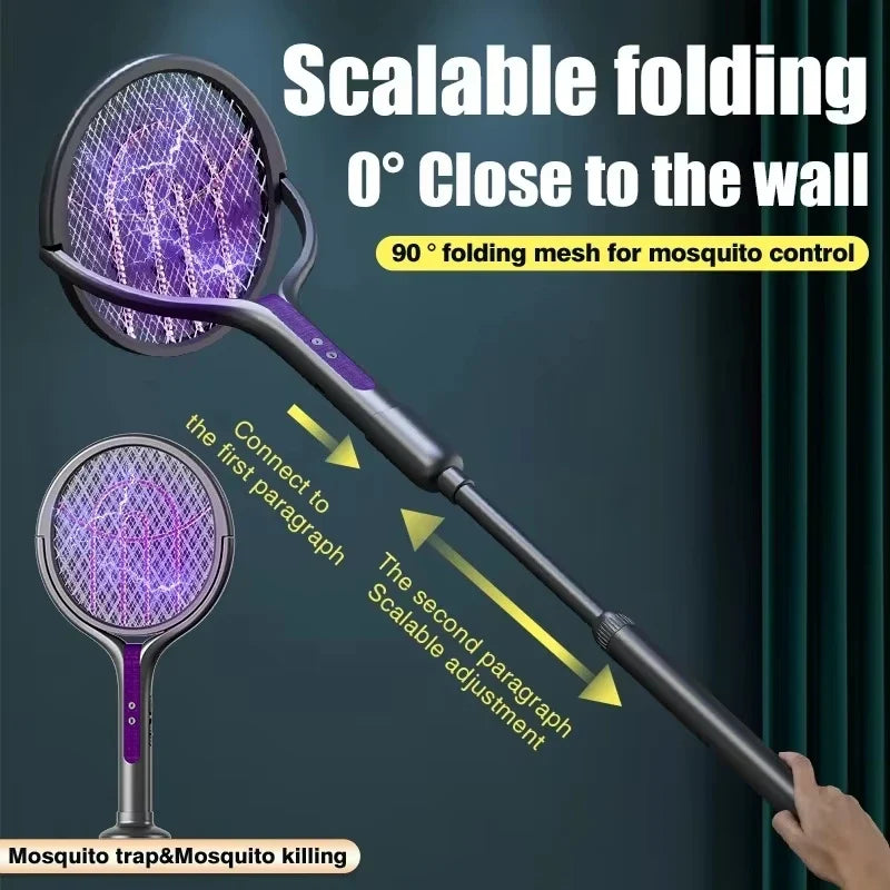 2-in-1 Mosquito Killer Lamp & Retractable Swatter USB Rechargeable Electric Mosquito Swatter Qme
