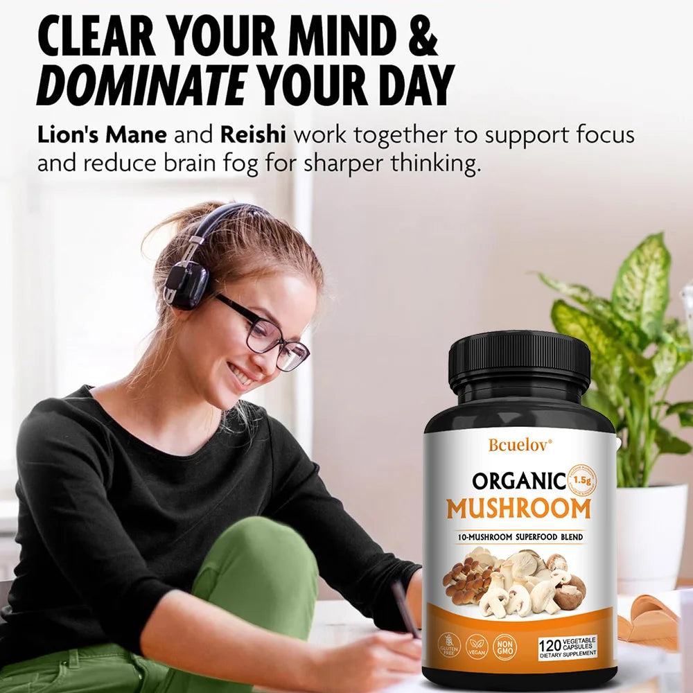 Mushroom Complex – Lion's Mane, Reishi & Cordyceps Capsules Mushroom Supplement Qst
