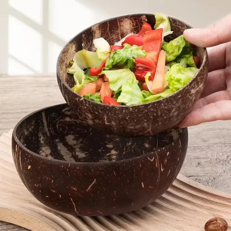 Natural Coconut Shell Bowls & Wooden Spoon Set | Eco Tableware Coconut Shell Bowl Set Qme