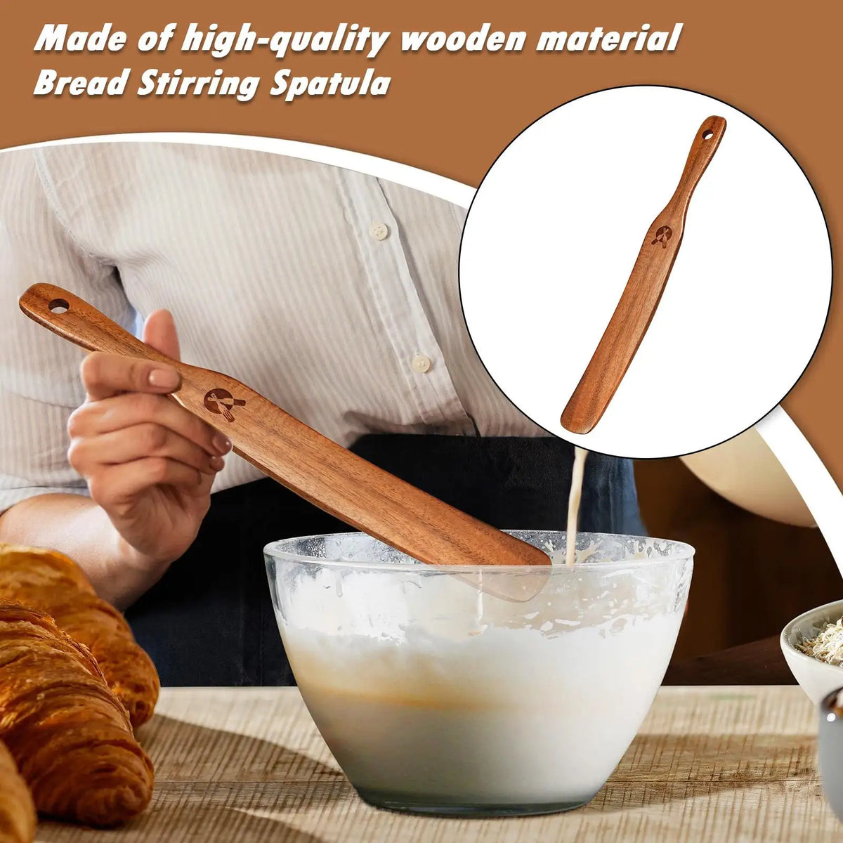 Wooden Stir Stick Jar Scraper Spatula Spoon & Bread Whisk Wooden Kitchen Utensil Qme