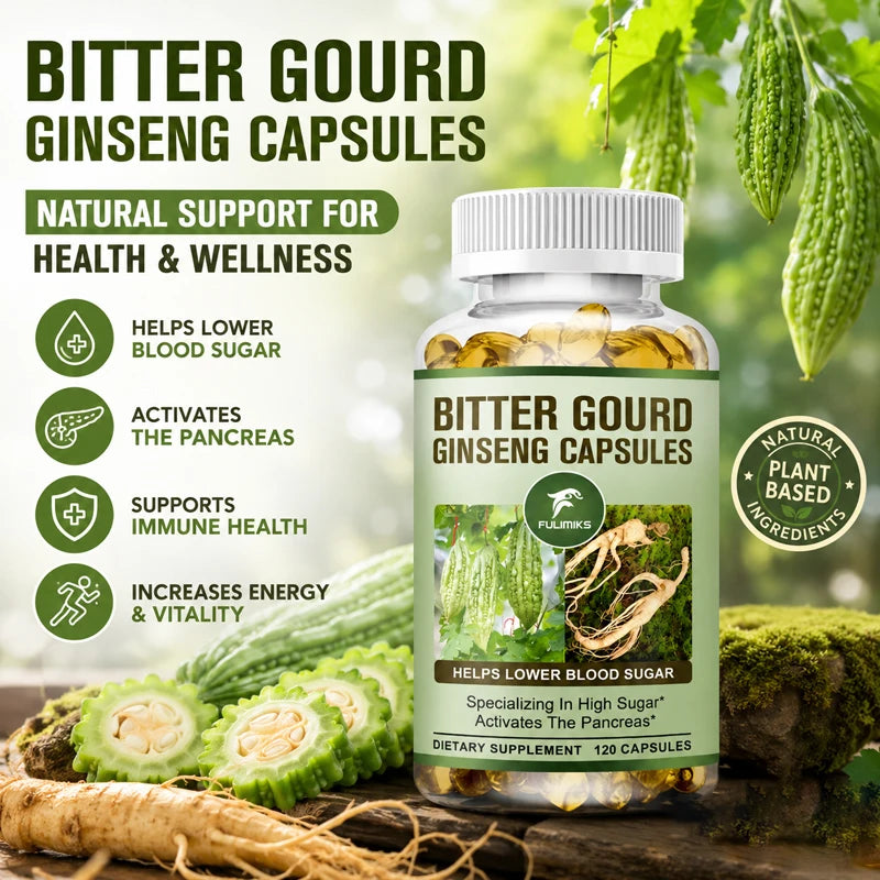 FULIMIKS Bitter Melon & Ginseng Capsules with Chromium 120ct Herbal Supplement Qst