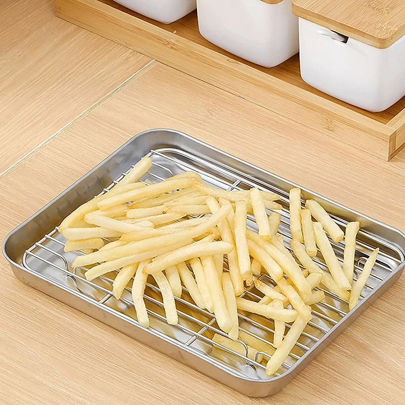 Stainless Steel Baking Pan with Removable Wire Rack – S/M/L Baking Pan Set Qst