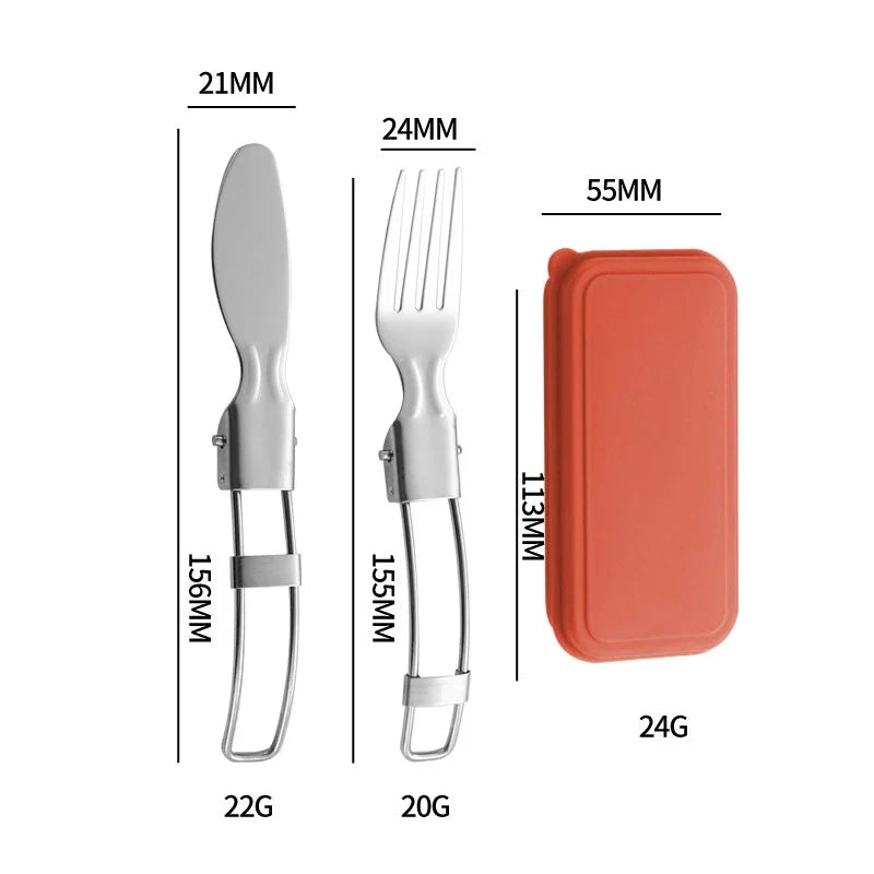 Folding Stainless Steel Cutlery Set – Knife Fork Spoon Folding Cutlery Set Qme 2pcs Orange1