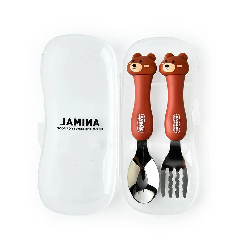 Cartoon Animal Kids Cutlery Set – Spoon & Fork for Toddlers Kids Cutlery Set Qme Bear Set