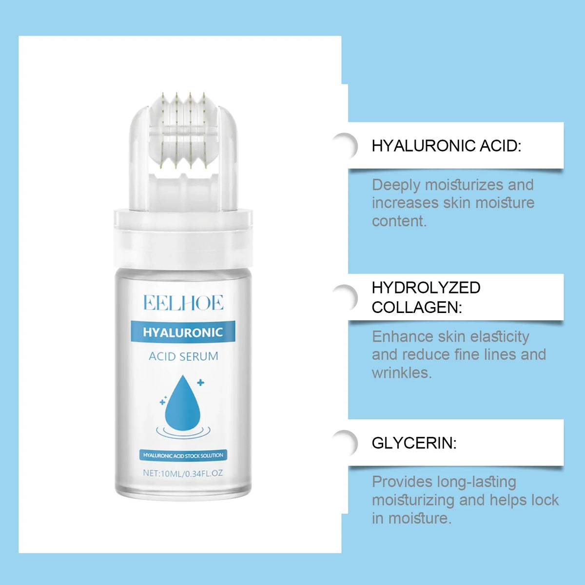 Hyaluronic Acid Serum Micro Roller – 64-Pin Hydrating Essence Micro Roller Serum Kit Qme