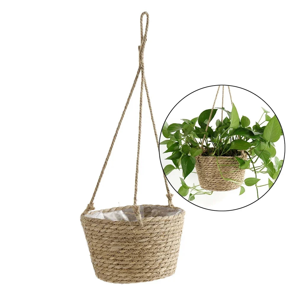 Woven Rattan Hanging Basket Planter for Orchids & Flowers Hanging Basket Planter Qme