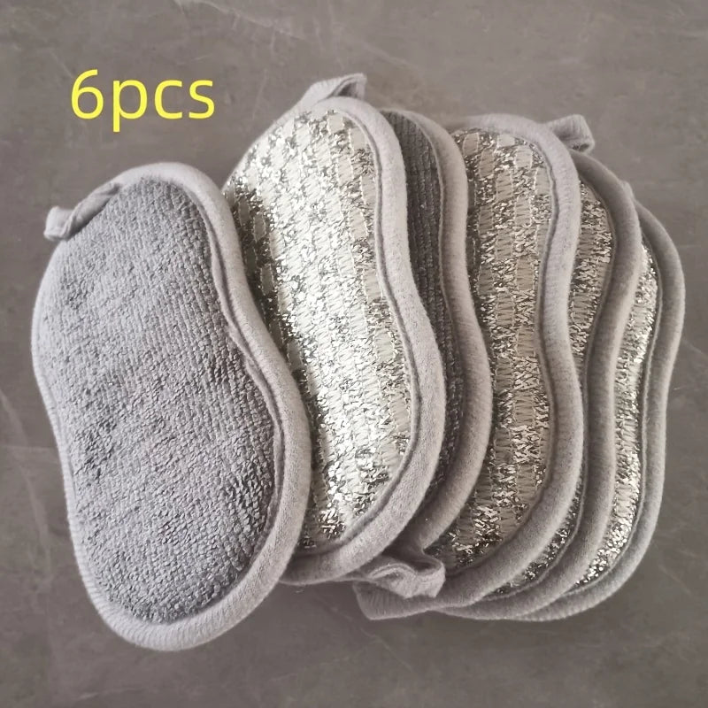 Double-Sided Silver Wire Sponge Block – Reusable Kitchen Scrubber Kitchen Sponge Scrubber Qme 6pcs