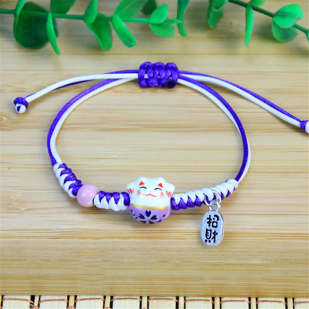 Cute Cat Ceramic Woven Charm Bracelet | Couple Jewelry Charm Bracelet Qme