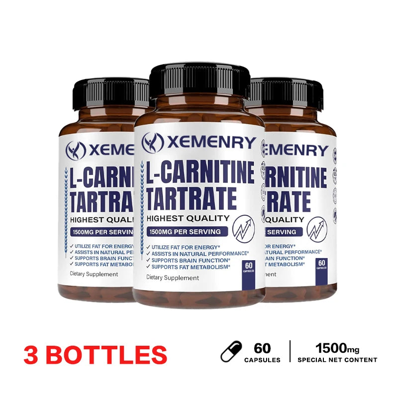 Xemenry L-Carnitine Tartrate 1500mg – Energy & Lean Muscle L-Carnitine Supplement Qst 60 Capsule-3bottles