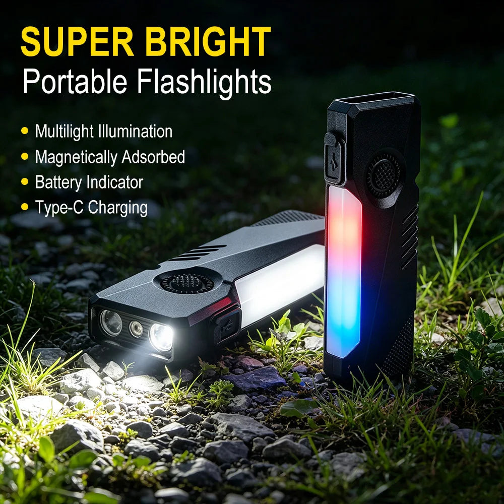 BORUiT 450LM LED Flashlight UV RGB Type-C Rechargeable Magnetic Torch LED Flashlight Torch Qst