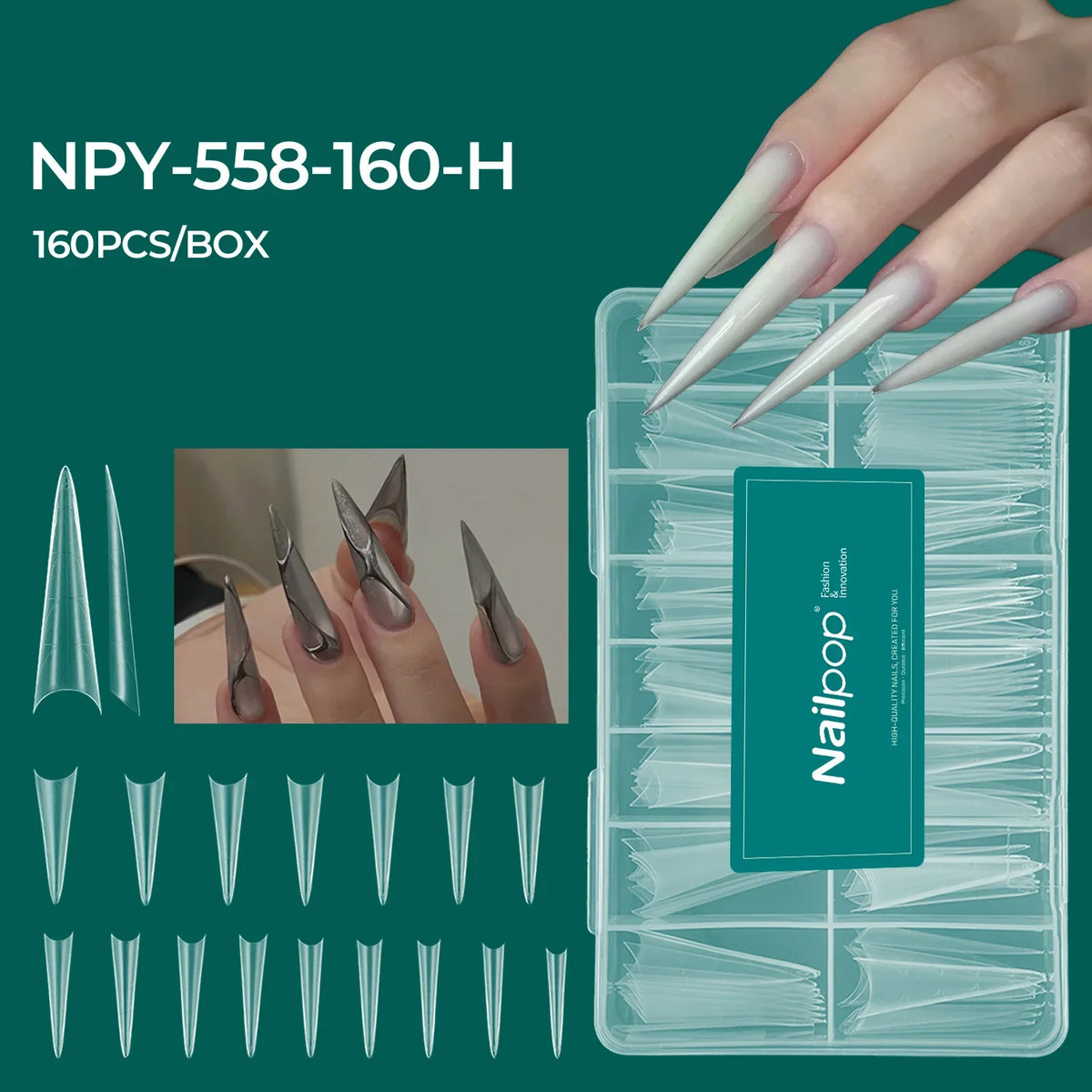 Nailpop Matte PMMA Half Nail Tips – 160 Pcs, 16 Sizes PMMA Nail Extensions Qme