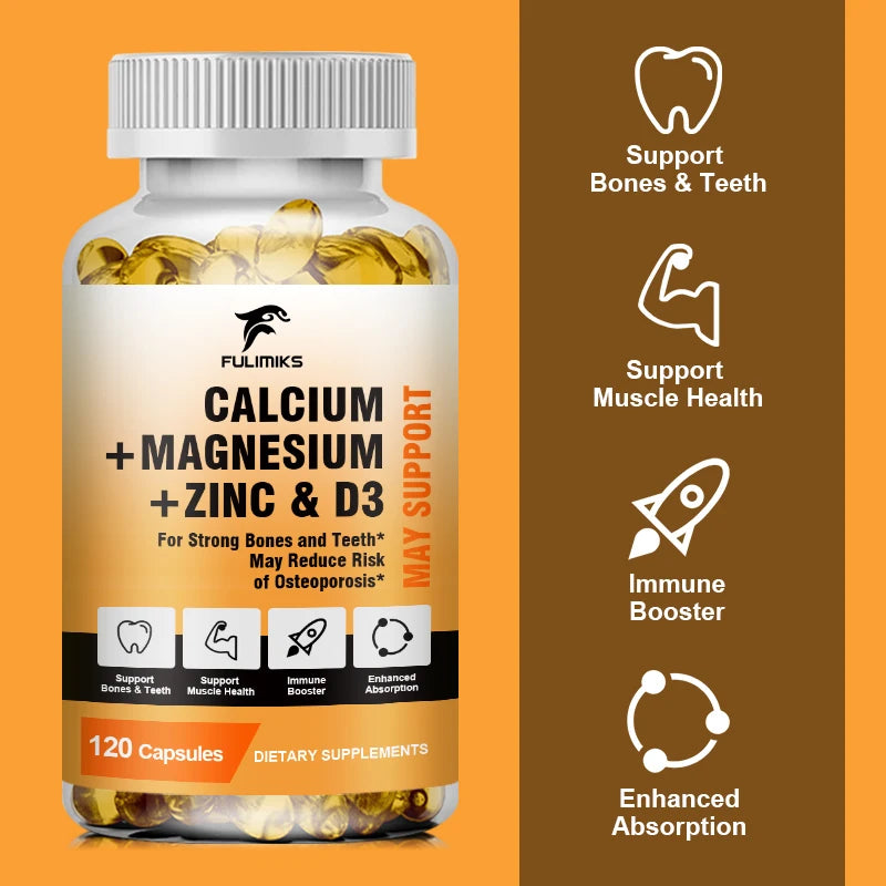 Calcium Magnesium Zinc + D3 Capsules | Bone & Sleep Support Mineral Supplement Qst