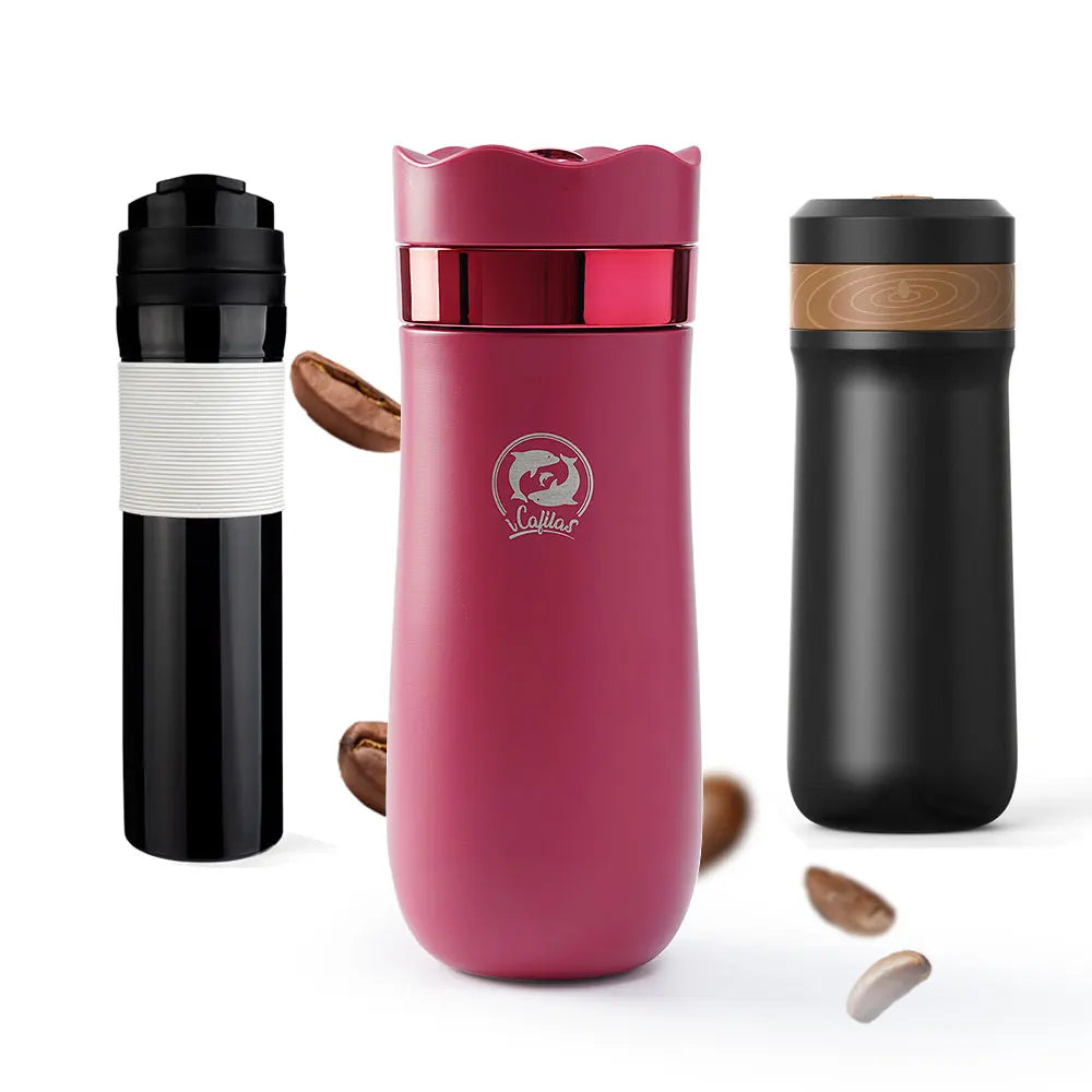RECAFIMIL 12oz Portable French Press Travel Mug – Camping French Press Travel Mug Qst