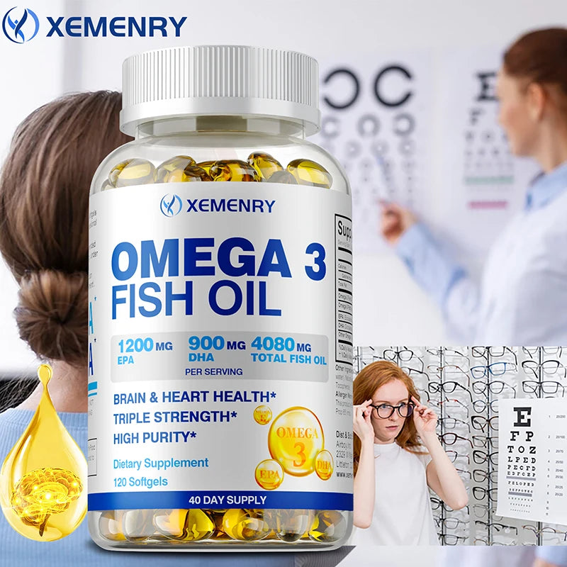 Xemenry Omega-3 Fish Oil Soft Gels | EPA & DHA Supplement Omega-3 Supplement Qst