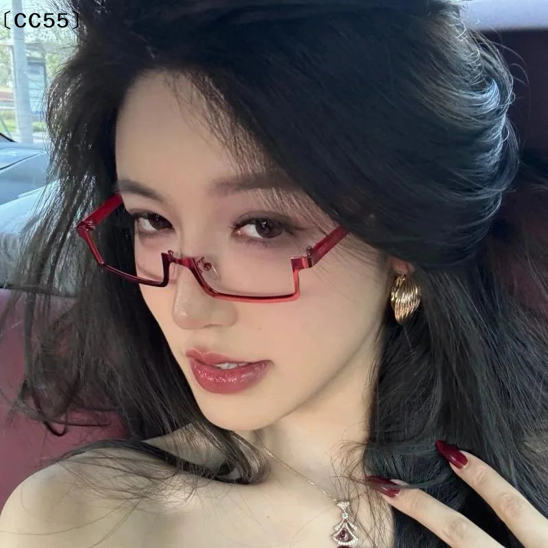 Y2K Anime Half-Frame Glasses – Square Cosplay Eyeglasses Decorative Eyeglasses Qst