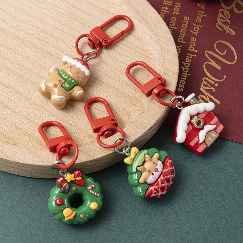 10-Piece Cartoon Christmas Keychain Set – Santa & Reindeer Holiday Keychain Set Qst