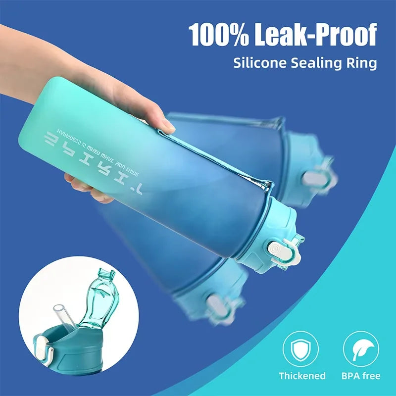 800ml Leak-Proof Sports Water Bottle with Straw & Time Markers Sports Water Bottle Qme