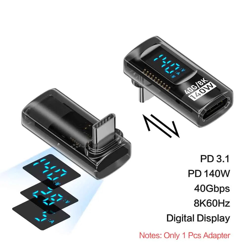 USB4 Type-C Adapter 40Gbps 140W 90° Thunderbolt 3 Connector USB-C Cable Adapter Qme black Transparent LW