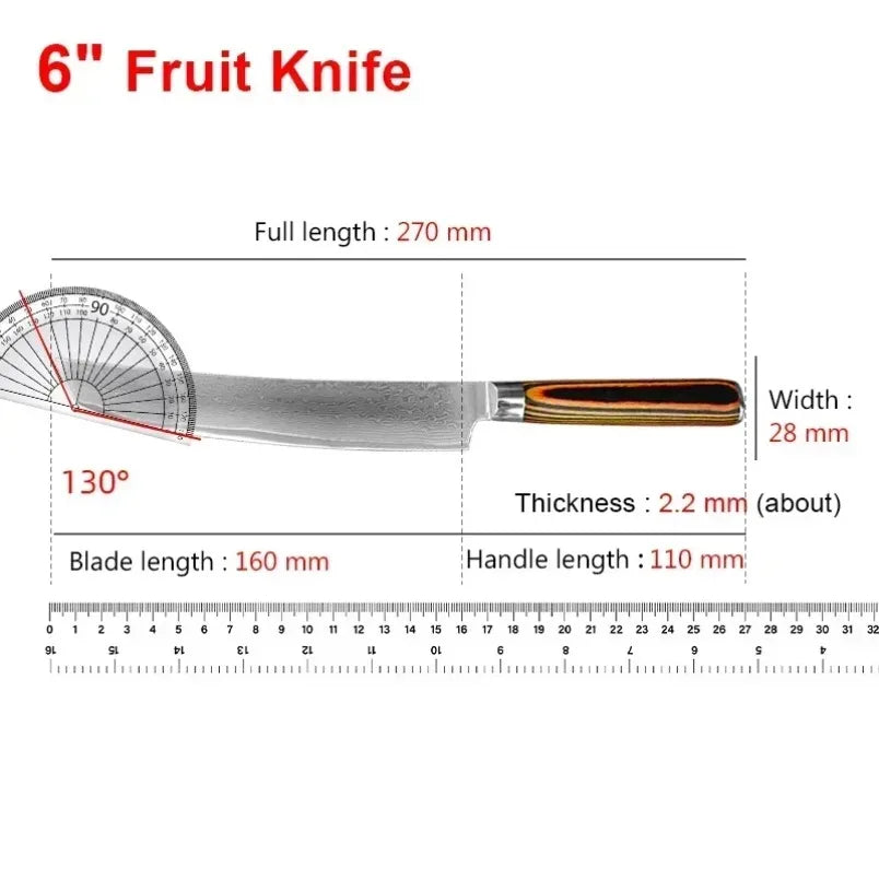 Damascus Steel Kitchen Knife – Wood Handle Chef Knife 16cm Damascus Kitchen Knife Qst
