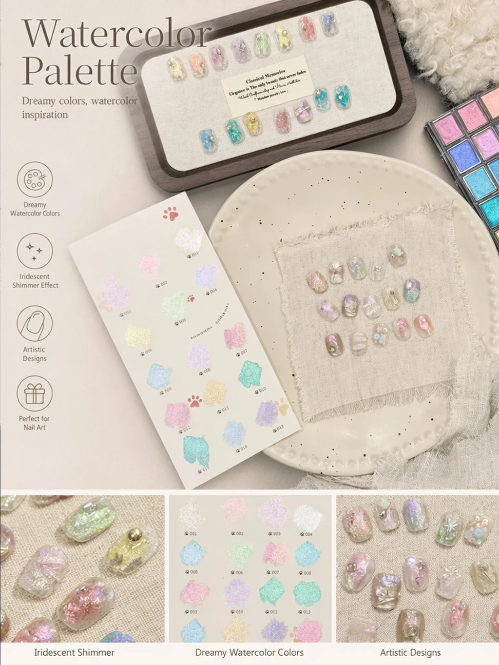 15-Color Nail Art Pearlescent Clay Gradient Palette | Qme Nail Art Palette Qme
