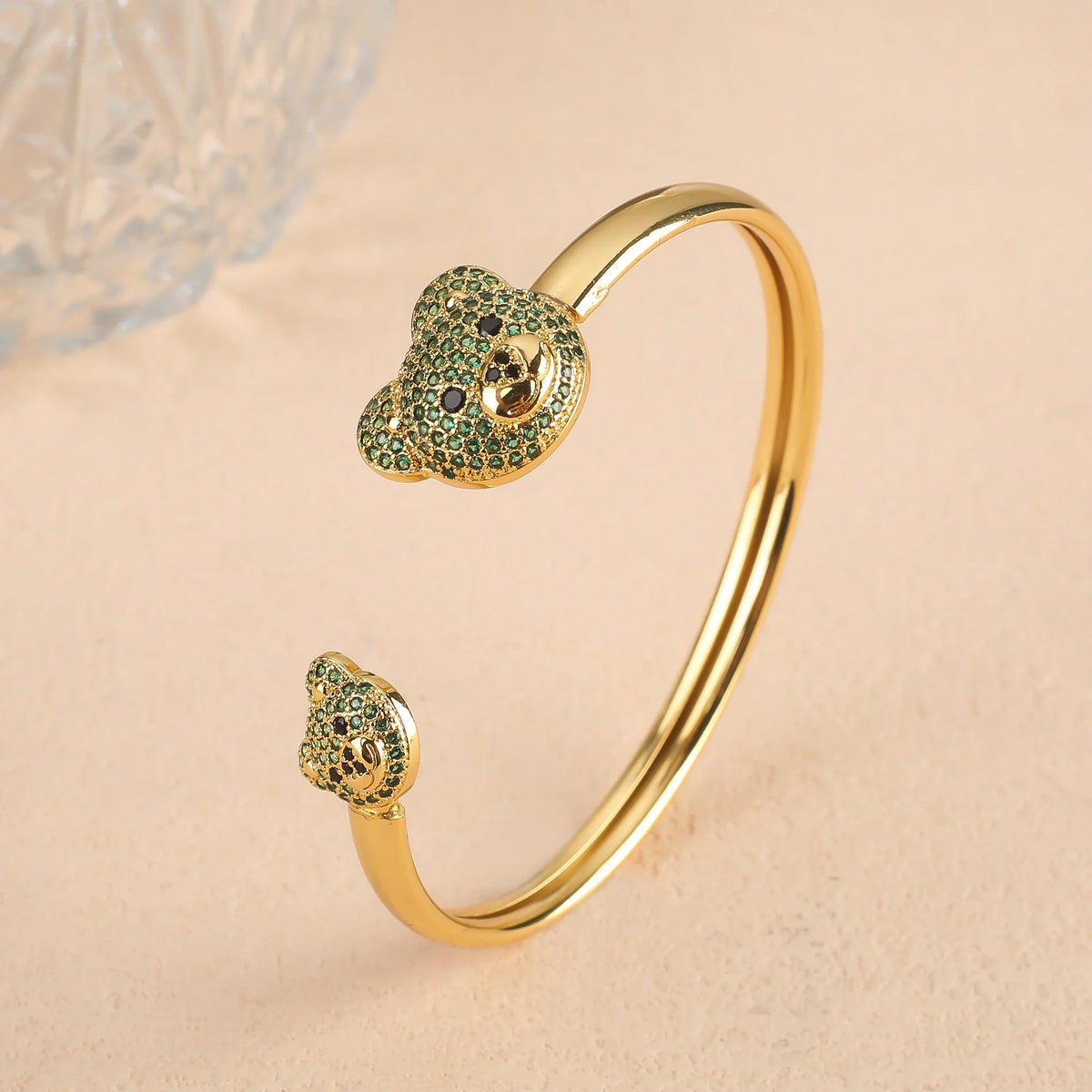 Zircon Bear Open Cuff Bangle | Gold Plated Hip Hop Bracelet Cuff Bangle Bracelet Qme 4