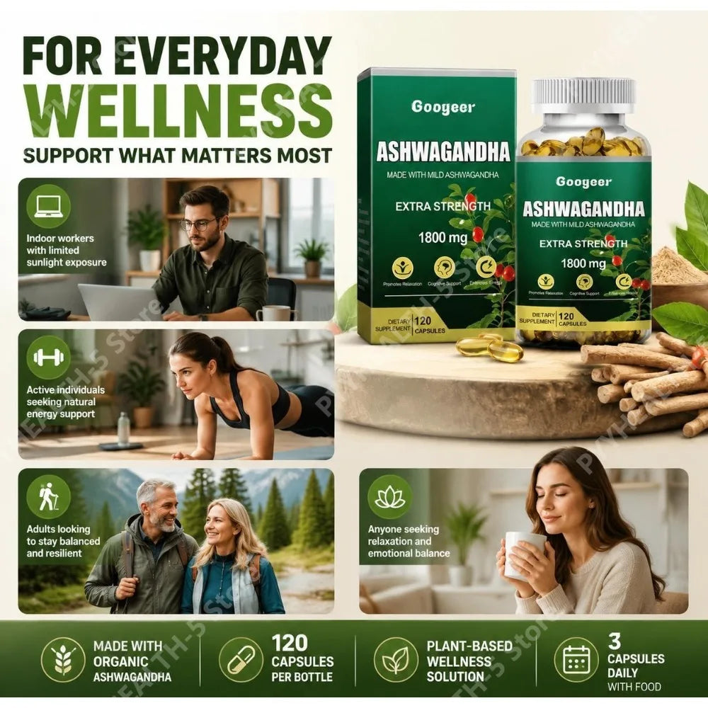 Ashwagandha Extra Strength 1800mg – 120 Capsules Herbal Supplement Qst