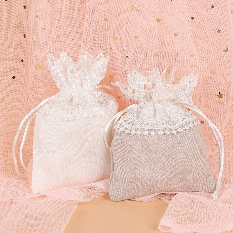 Lace Wedding Candy Bags Brocade Drawstring Embroidery 10pcs Wedding Favor Bags Qme