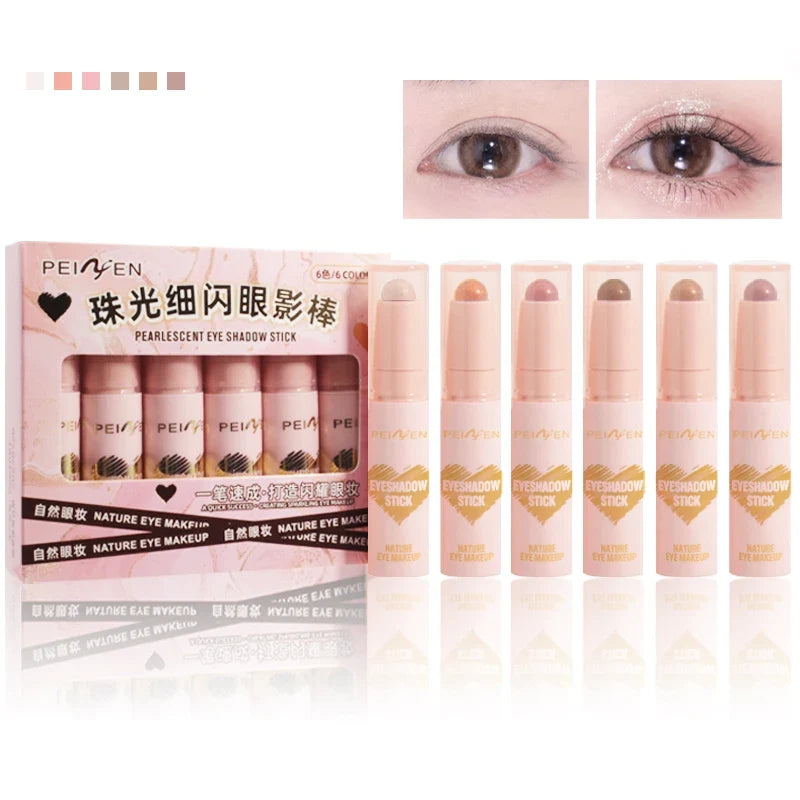 Waterproof Shimmer Eye Shadow Stick Set – 6 Multi-Color Shades Eye Shadow Stick Set Qme