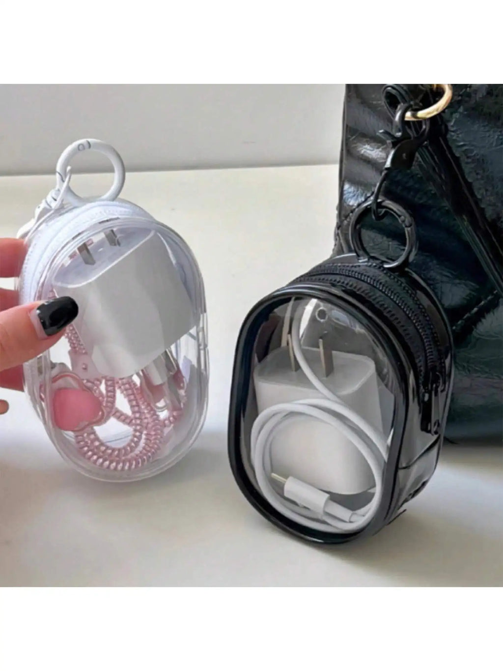 Transparent PVC Cable Storage Bag for Travel & Outdoor Use Cable Organizer Bag Qme