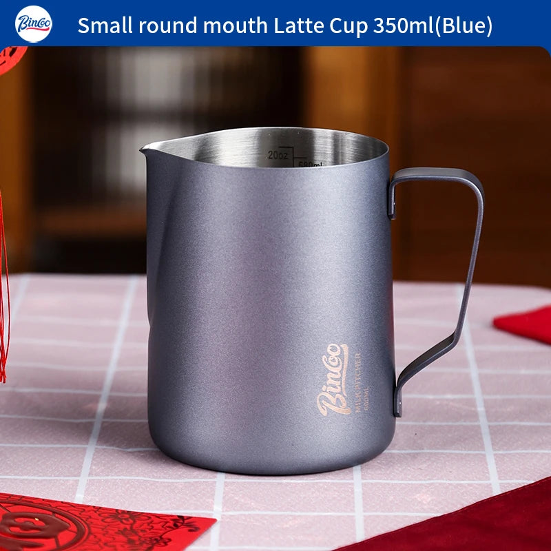 Bincoo Pointed Spout Milk Frothing Pitcher 350ml/600ml Latte Art Milk Frothing Pitcher Qst Blue 350ml