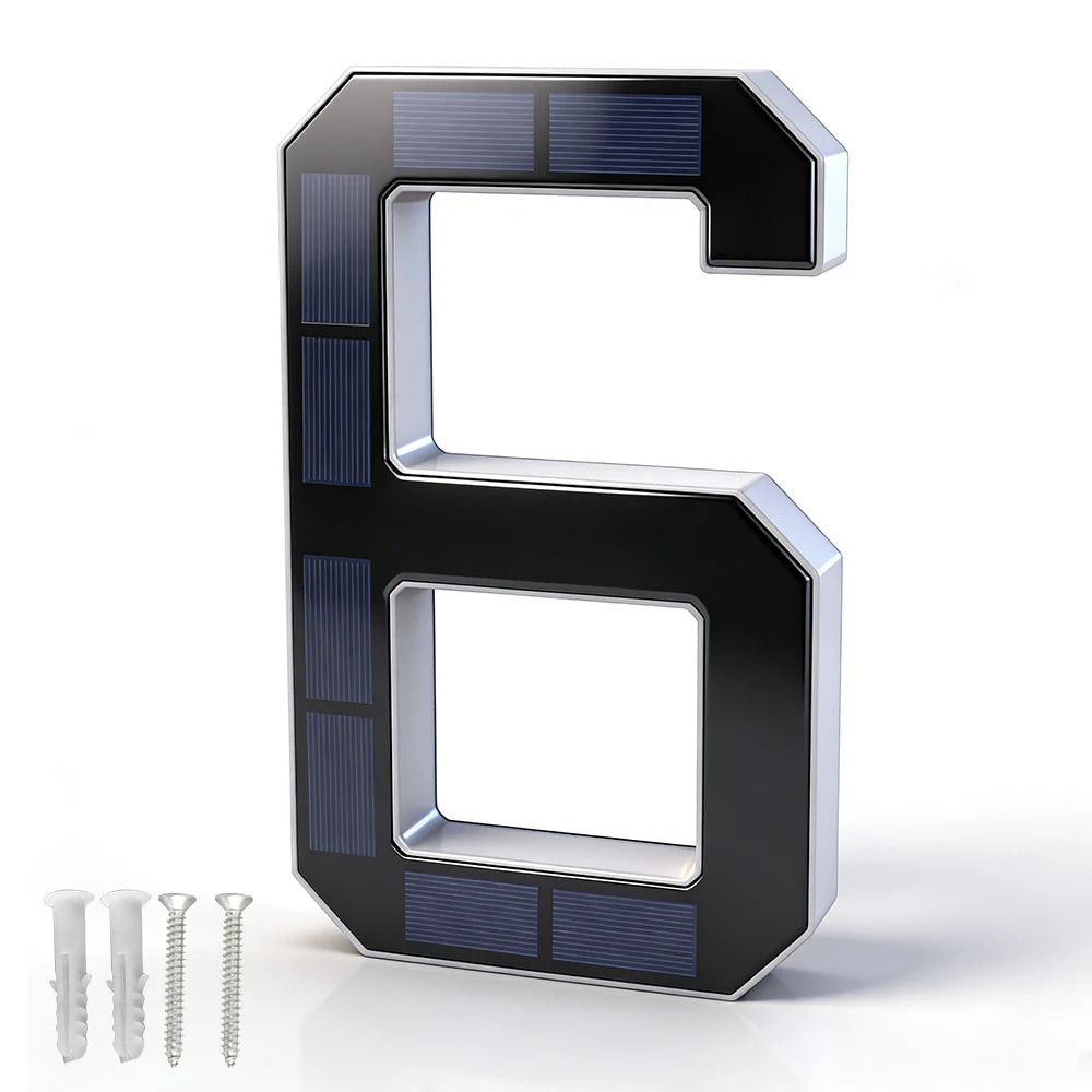 Solar LED House Number Light – Auto Sensor, Waterproof Sign Solar Address Light Qst 12CM digit 6 0-5W