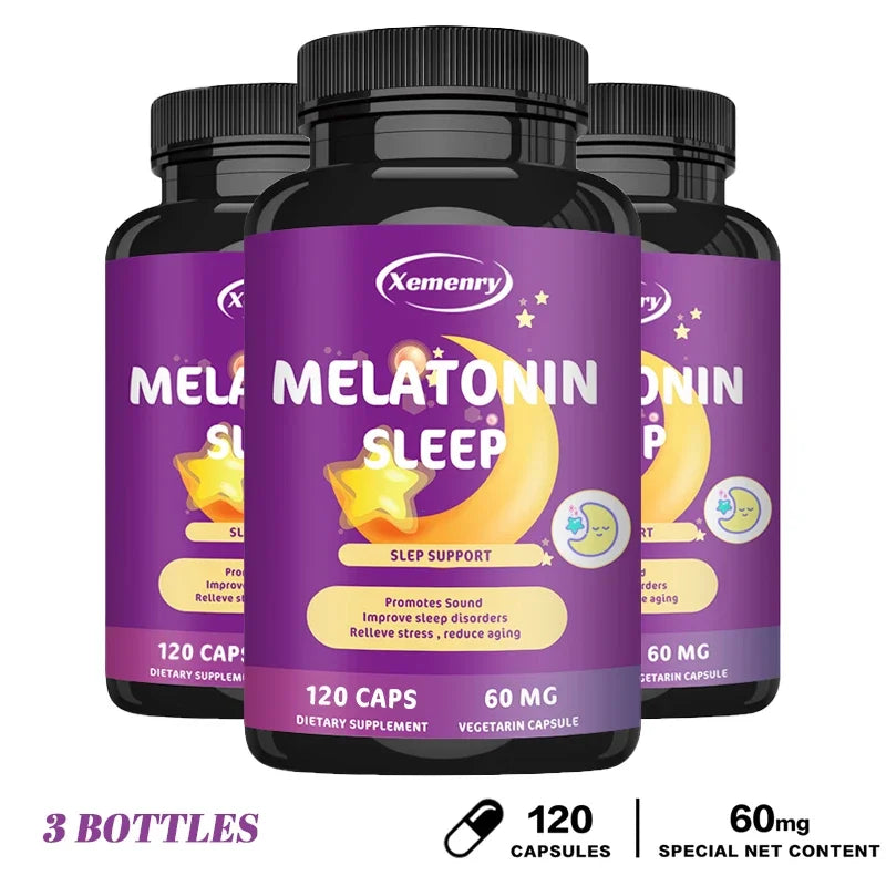Xemenry Melatonin Capsules – Fall Asleep Faster & Sleep Better Sleep Supplement Qst 120 Capsule-3bottles