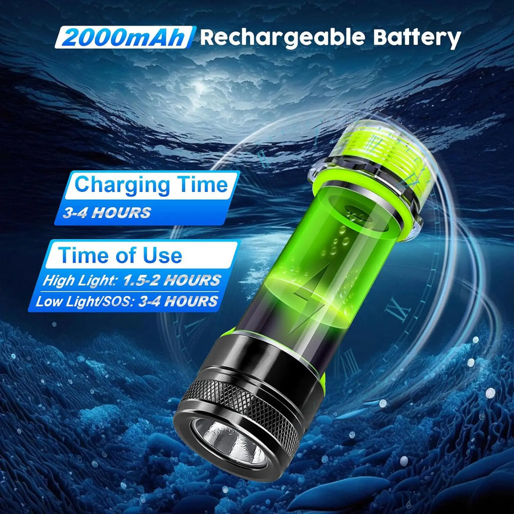 3800 Lumen Rechargeable Scuba Diving Flashlight – IPX8 Diving Flashlight Qst