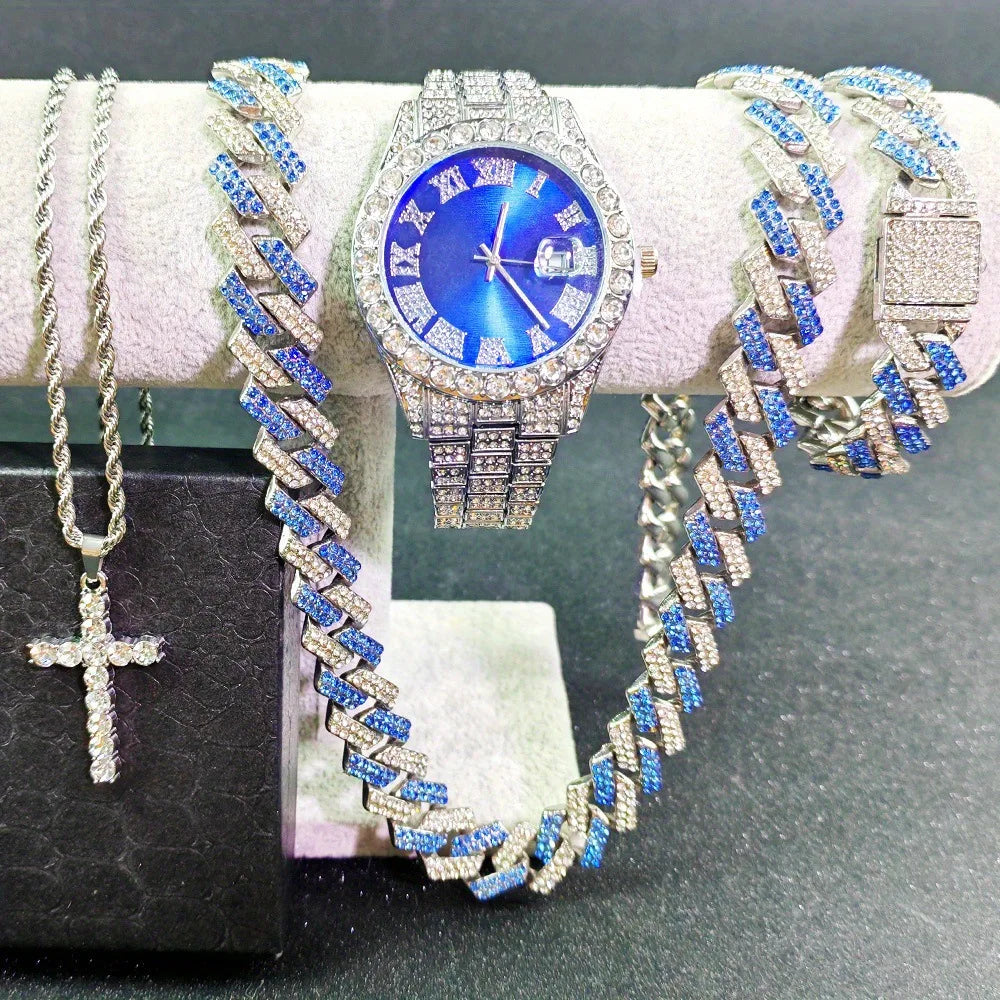 Men's Hip Hop Cuban Chain Bracelet Quartz Watch – 4 Colors Men's Bracelet Watch Qme Bronze
