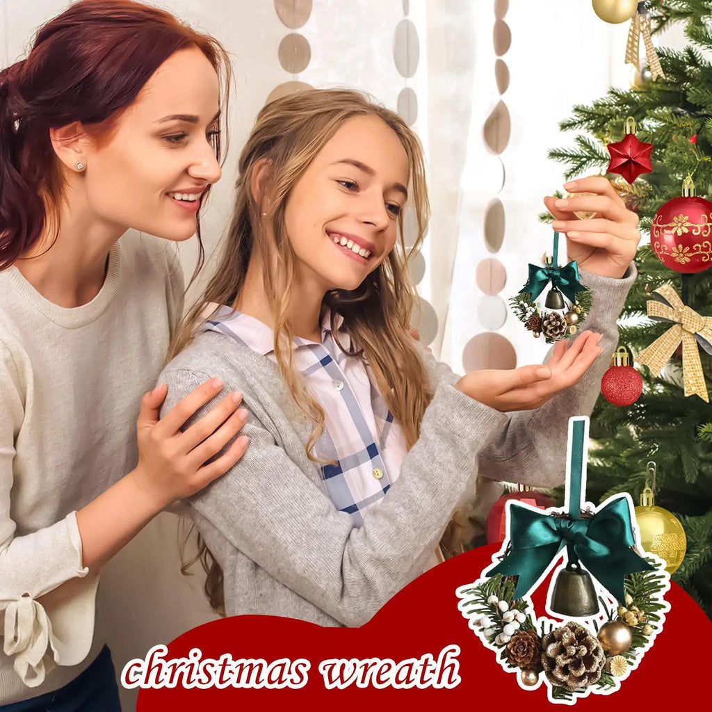 Christmas Mini Wreath with Bell & Bow – Artificial Holiday Decor Christmas Wreath Decor Qme