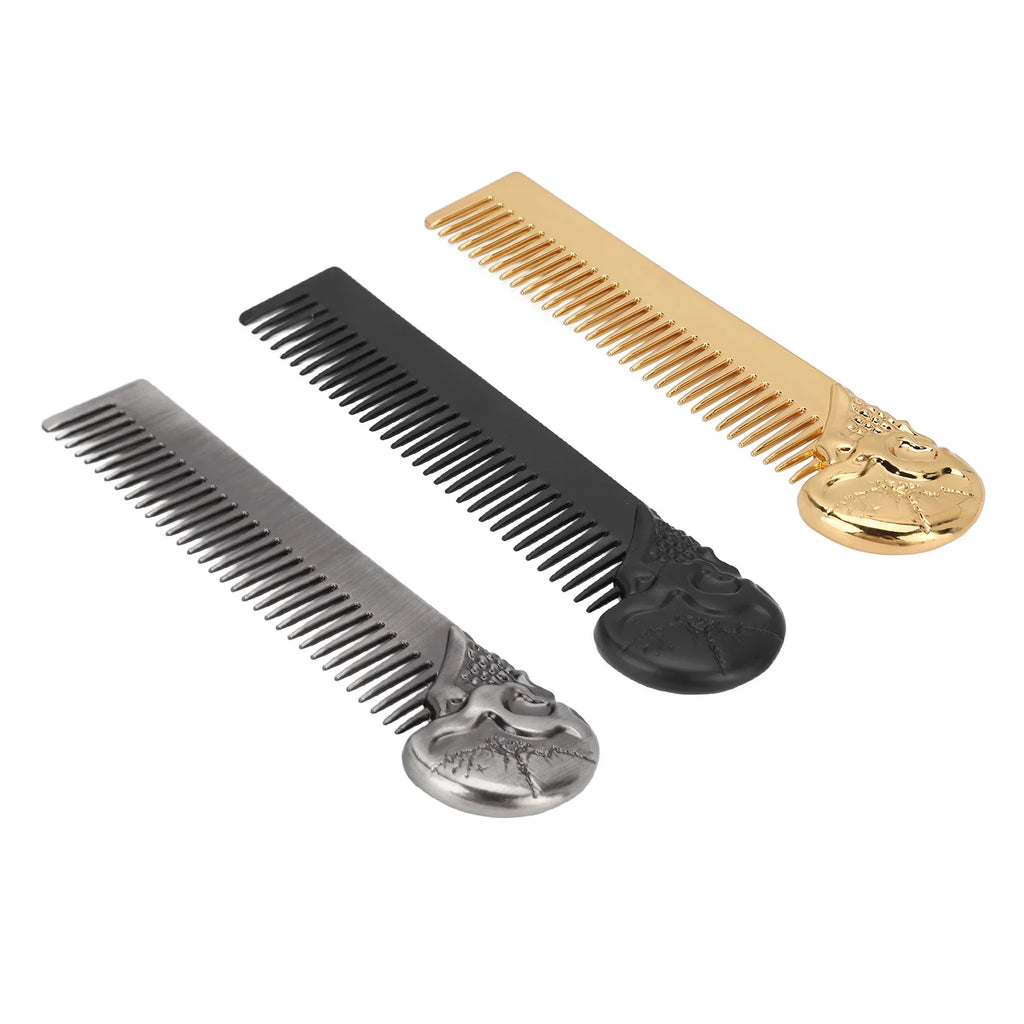 Zinc Alloy Skull Beard & Mustache Comb – Pocket Styling Beard & Hair Comb Qme