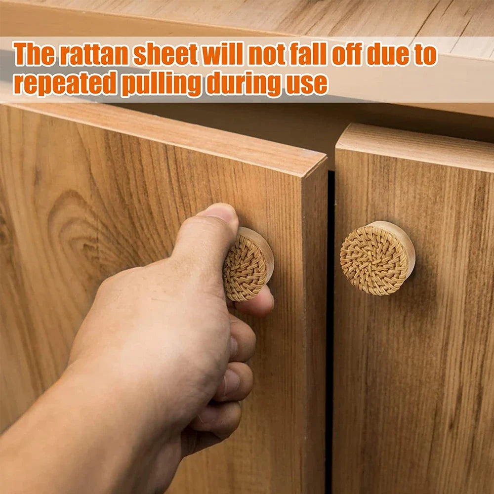 Rattan Wood Round Drawer Pulls – Handmade Cabinet Knobs 2 Pack Cabinet Drawer Pulls Qme