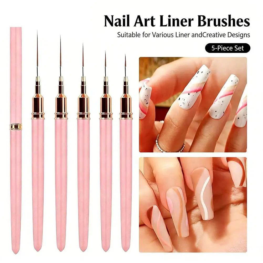 5-Piece Nail Art Liner Brush Set for UV Gel & French Polish Nail Art Brush Set Qme