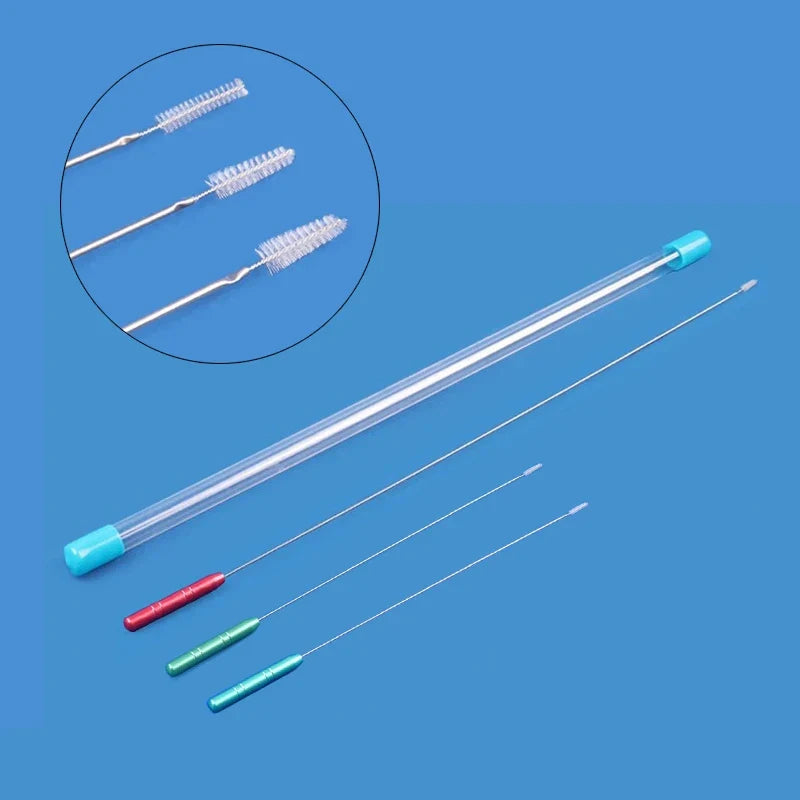 3-Piece Stainless Steel Tube Cleaning Brush Set | Cannula Brush Tube Cleaning Brush Qme Brown