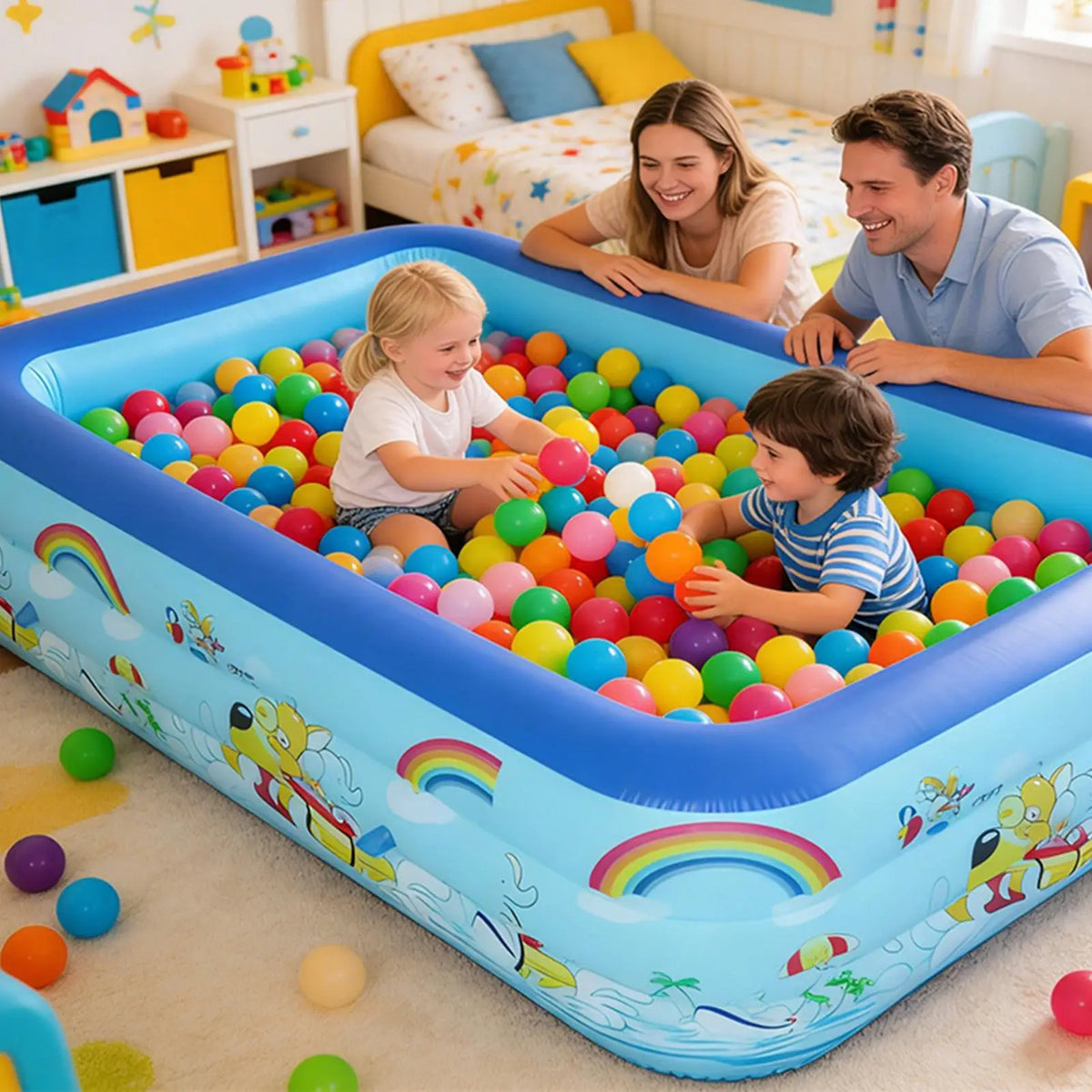 Kids Inflatable Rectangle Pool – Safe Backyard Water Play Inflatable Kids Pool Qme
