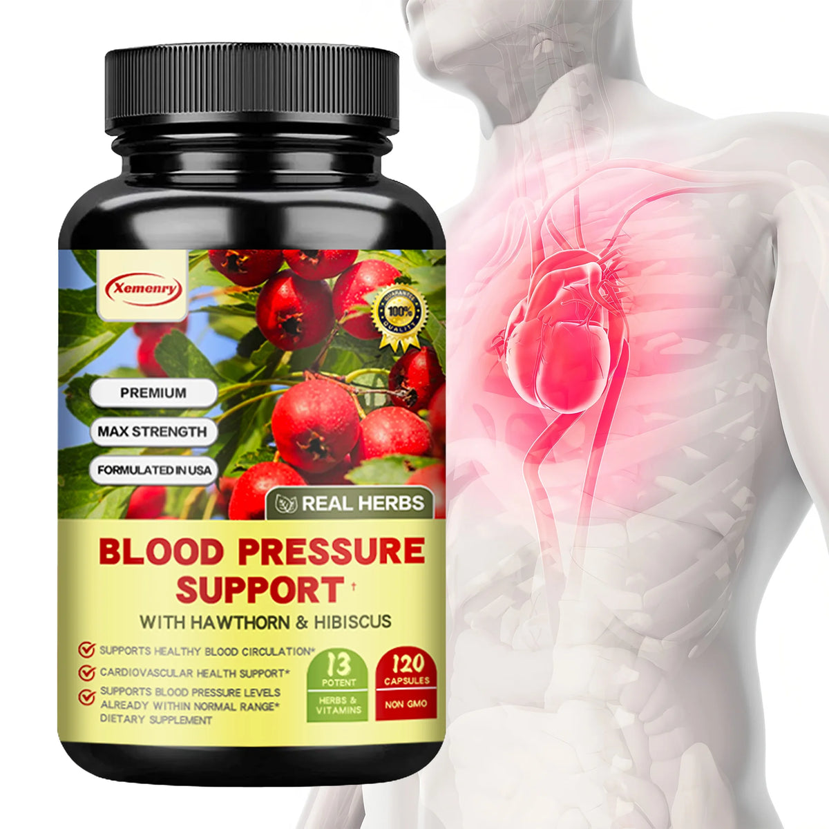 Cardiovascular Support Supplement – Hawthorn & Hibiscus Herbal Health Supplement Qst