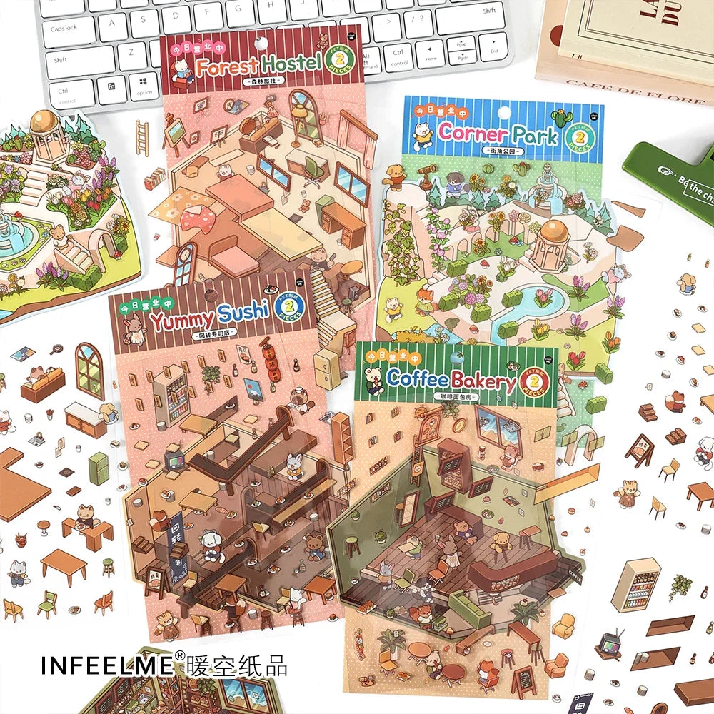 3D Cartoon Landscape Scrapbooking Stickers – Miniature DIY Scene Scrapbooking Stickers Qme