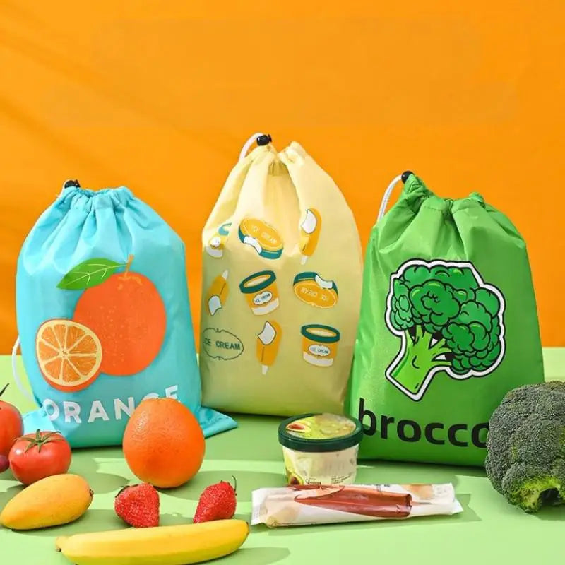 Reusable Fruit & Vegetable Insulated Fresh-Keeping Drawstring Bags Food Storage Bags Qst