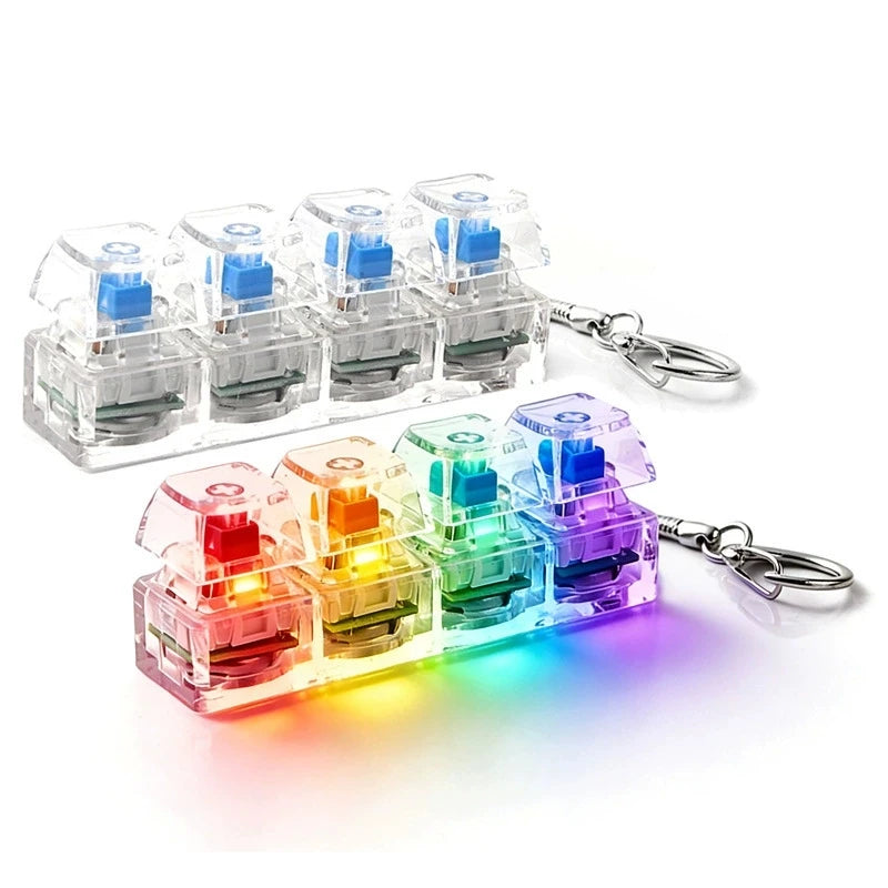 4-Key Illuminated Mechanical Keychain Glowing Clicker Keycap Novelty Keychain Qst Transparent colorful light