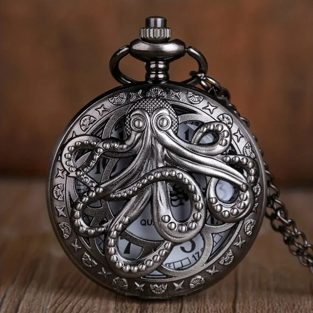 Antique Octopus Steampunk Hollow Semi-Hunter Quartz Pocket Watch Steampunk Pocket Watch Qme
