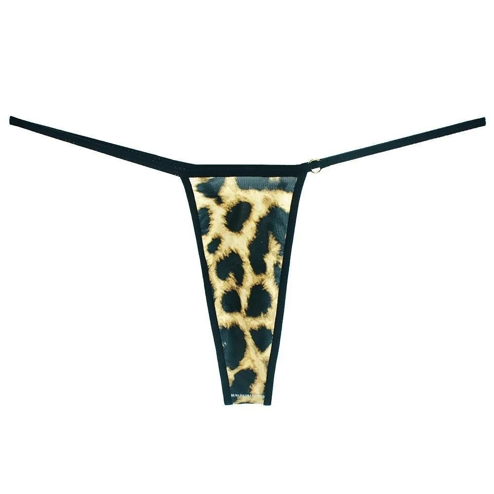 Women's Seamless Ice Silk Thongs Low Waist T-Back Briefs Women's Thong Briefs Qme Leopard C L 1pc