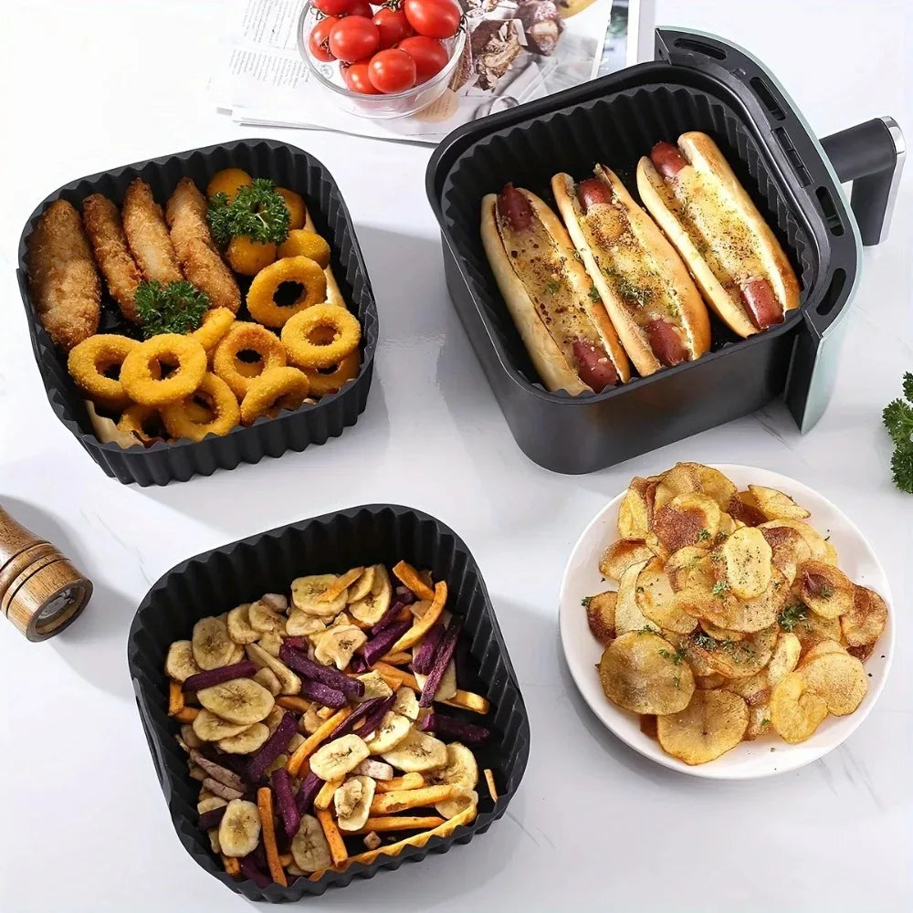 Reusable Silicone Air Fryer Liner Square Non-Stick Mat 4-7QT Silicone Air Fryer Liner Qme