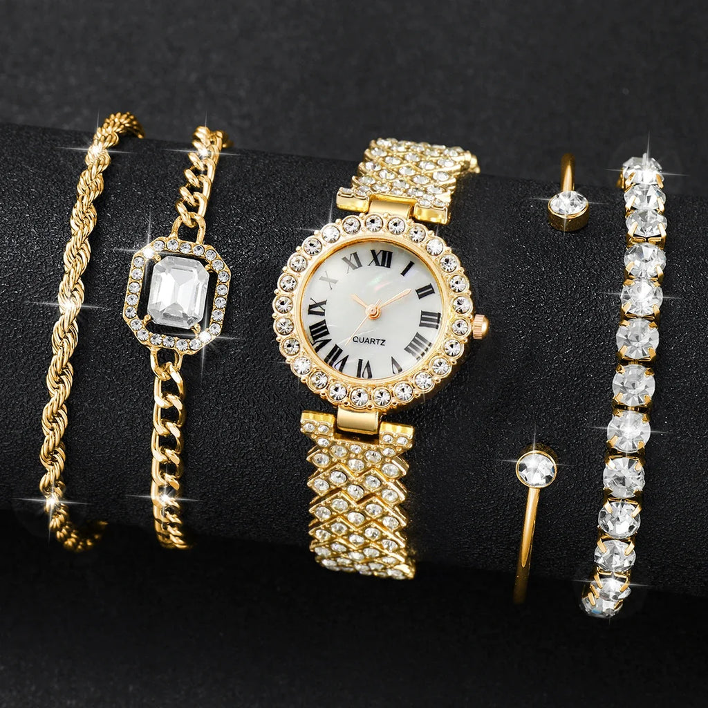 Women's Rhinestone Quartz Watch & Crystal Bracelet Set Crystal Bracelet Watch Qme